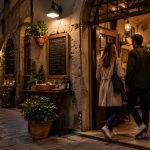 coppia giovane all'ingresso di un locale